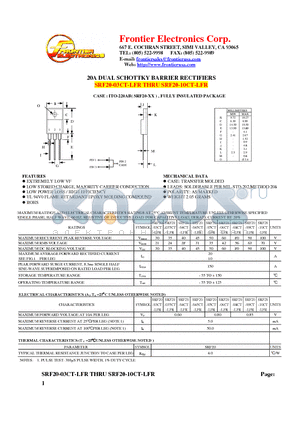 SRF20-03CT-LFR datasheet - 20A DUAL SCHOTTKY BARRIER RECTIFIERS