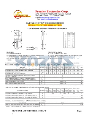 SRF20-035CT-LFR datasheet - 20A DUAL SCHOTTKY BARRIER RECTIFIERS