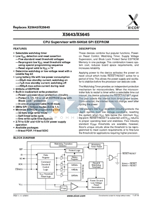 X5643P-4.5A datasheet - CPU Supervisor with 64Kbit SPI EEPROM
