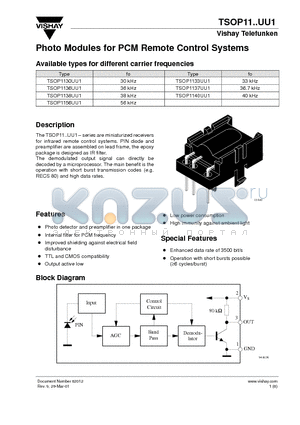 TSOP1138UU1 datasheet - Photo Modules for PCM Remote Control Systems