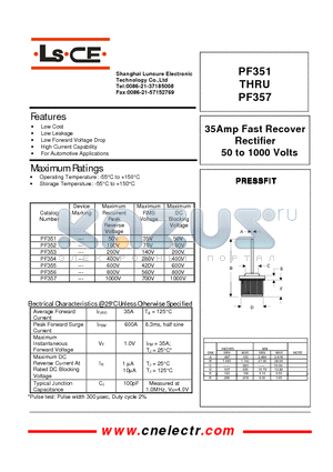 PF351 datasheet - 35Amp fast recover rectifier 50to100 volts