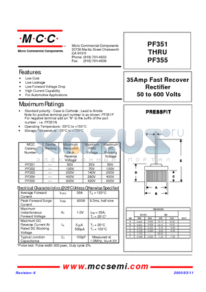 PF353 datasheet - 35Amp Fast Recover Rectifier 50 to 600 Volts