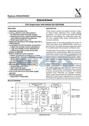 X5643S14-4.5A datasheet - CPU Supervisor with 64Kbit SPI EEPROM