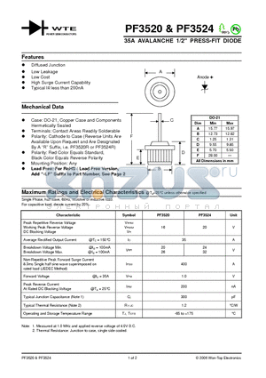 PF3520 datasheet - 35A AVALANCHE 1/2 PRESS-FIT DIODE