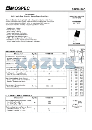 SRF20120C datasheet - SCHOTTKY BARRIER RECTIFIERS 20 AMPERES 120 VOLTS