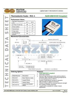 RC3-4-01L datasheet - Thermoelectric Cooler