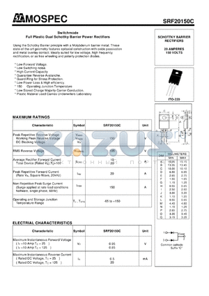 SRF20150C datasheet - Switchmode Full Plastic Dual Schottky Barrier Power Rectifiers