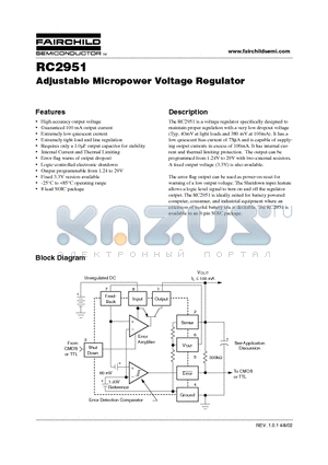 RC2951 datasheet - Adjustable Micropower Voltage Regulator