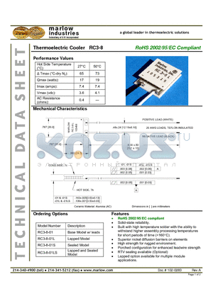 RC3-8 datasheet - Thermoelectric Cooler
