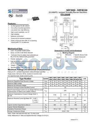 SRF2020 datasheet - 20.0AMPS. Isolated Schottky Barrier Rectifiers