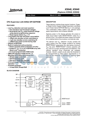 X5648 datasheet - CPU Supervisor with 64Kbit SPI EEPROM