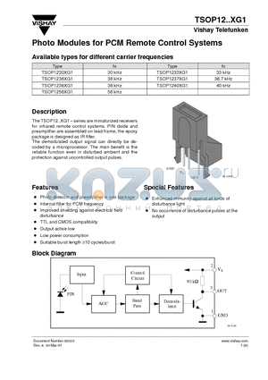 TSOP1237XG1 datasheet - Photo Modules for PCM Remote Control Systems
