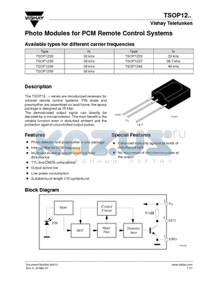 TSOP1238 datasheet - Photo Modules for PCM Remote Control Systems