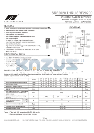 SRF2040 datasheet - SCHOTTKY BARRIER RECTIFIER