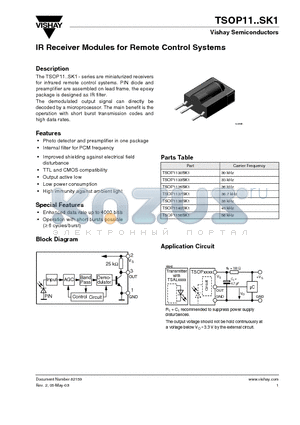 TSOP1140SK1 datasheet - IR Receiver Modules for Remote Control Systems