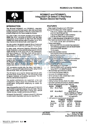 RC288ACL datasheet - Intergrated V.34 Data/V.17 Fax/Voice Modem Device Set Family