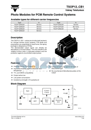 TSOP1240CB1 datasheet - Photo Modules for PCM Remote Control Systems