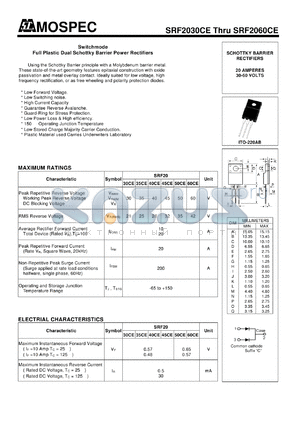 SRF2040CE datasheet - Switchmode Full Plastic Dual Schottky Barrier Power Rectifiers