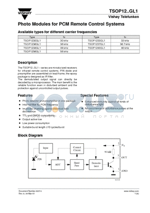 TSOP1240GL1 datasheet - Photo Modules for PCM Remote Control Systems