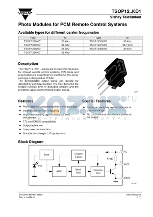 TSOP1236KD1 datasheet - Photo Modules for PCM Remote Control Systems