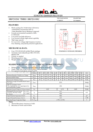 SRF2060C datasheet - SCHOTTKY BARRIER RECTIFIER