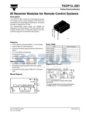 TSOP1330SB1 datasheet - IR Receiver Modules for Remote Control Systems