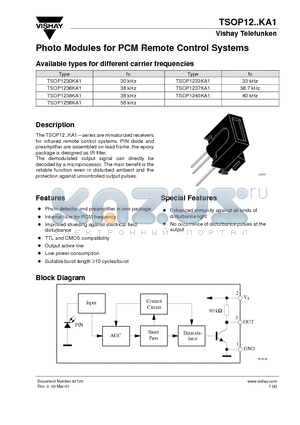 TSOP1238KA1 datasheet - Photo Modules for PCM Remote Control Systems