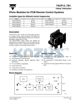 TSOP1338TB1 datasheet - Photo Modules for PCM Remote Control Systems