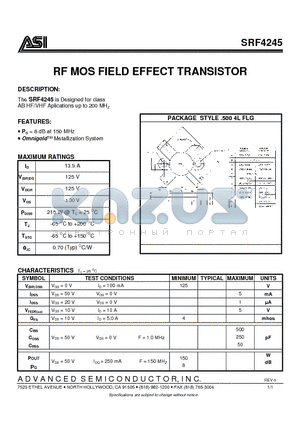 SRF4245 datasheet - RF MOS FIELD EFFECT TRANSISTOR