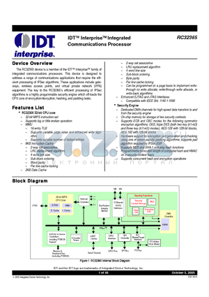 RC32365T365-150BCI datasheet - IDTTM InterpriseTM Integrated Communications Processor