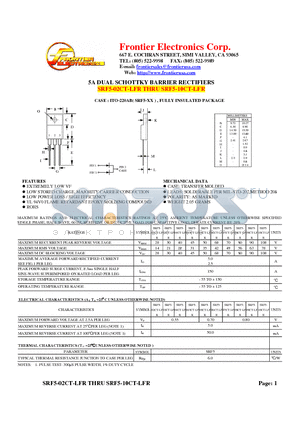 SRF5-02CT-LFR datasheet - 5A DUAL SCHOTTKY BARRIER RECTIFIERS