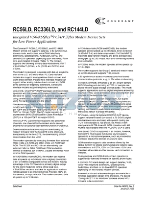 RC336LD datasheet - Integrated V.90/K56flex/V.34/V.32bis Modem Device Sets for Low Power Applications