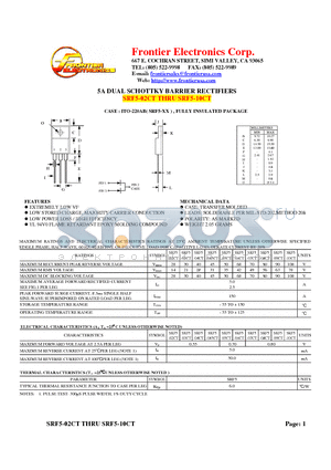 SRF5-05CT datasheet - 5A DUAL SCHOTTKY BARRIER RECTIFIERS