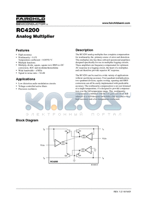 RC4200N datasheet - Analog Multiplier