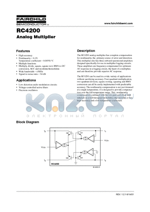 RC4200 datasheet - Analog Multiplier