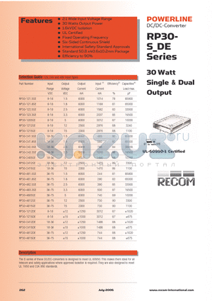 RP30-121.5SE datasheet - 30 Watt Single & Dual Output