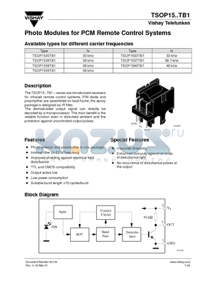 TSOP1536TB1 datasheet - Photo Modules for PCM Remote Control Systems