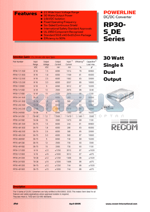 RP30-122.5SE datasheet - 20 Watt Single & Dual Output