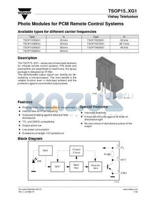 TSOP1536XG1 datasheet - Photo Modules for PCM Remote Control Systems