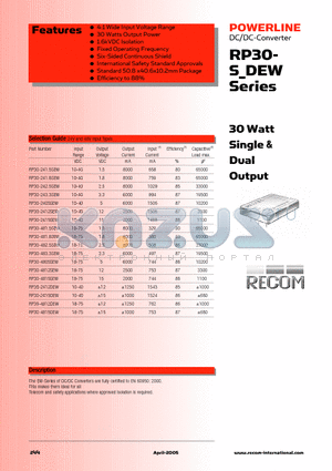 RP30-2412SEW datasheet - 30 Watt Single & Dual Output