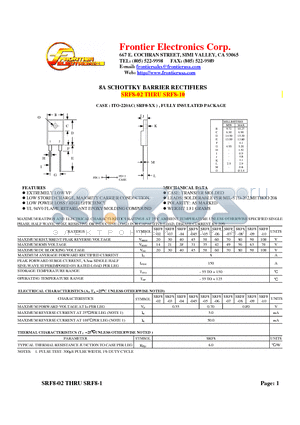 SRF8-045 datasheet - 8A SCHOTTKY BARRIER RECTIFIERS