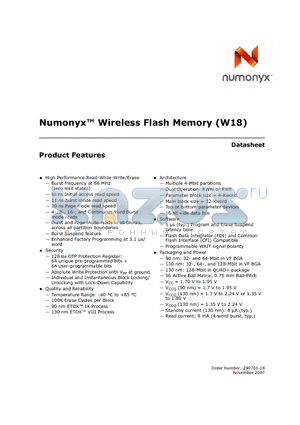 PF38F5070MLZ0B datasheet - Numonyx Wireless Flash Memory (W18)