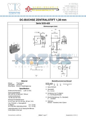 SCD-425 datasheet - DC BUCHSE ZENTRALSTIFT 1.30 MM