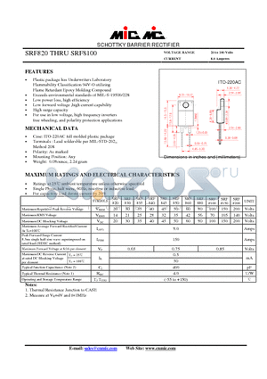 SRF8100 datasheet - SCHOTTKY BARRIER RECTIFIER