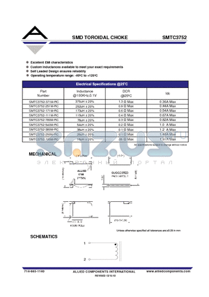 SMTC3752-111M-RC datasheet - SMD TOROIDAL CHOKE