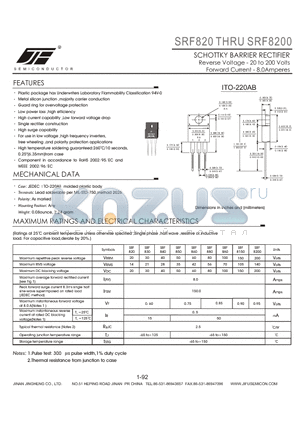 SRF8150 datasheet - SCHOTTKY BARRIER RECTIFIER