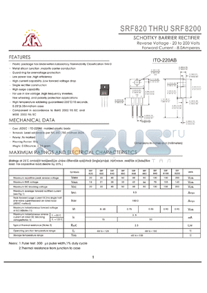 SRF840 datasheet - SCHOTTKY BARRIER RECTIFIER