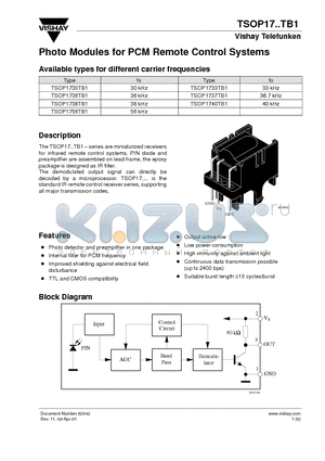 TSOP1733TB1 datasheet - Photo Modules for PCM Remote Control Systems