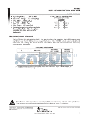 RC4560IDRE4 datasheet - DUAL AUDIO OPERATIONAL AMPLIFIER