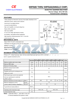 SRF860 datasheet - SCHOTTKY BARRIER RECTIFIER